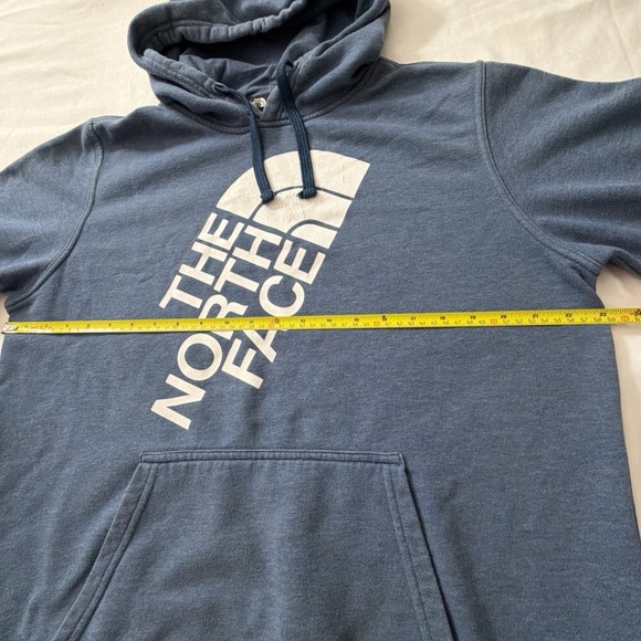 The North Face Blue Pullover Hoodie Men's Large Logo Sweatshirt Kangaroo Pocket - Picture 14 of 16